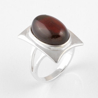 Oval Gets the Square Cherry Amber Ring