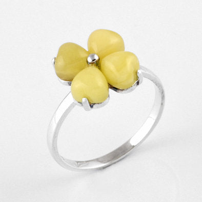 Cute Butterscotch Amber Flower Ring