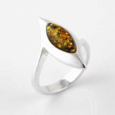 Glittering Green Amber Cocktail Ring