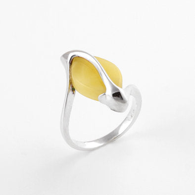 Amber and Silver Marquise Design Ring