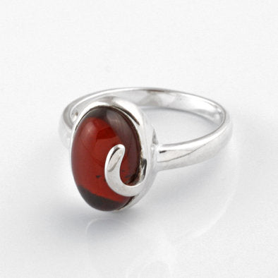 Oval with Silver Accent Cherry Amber Ring