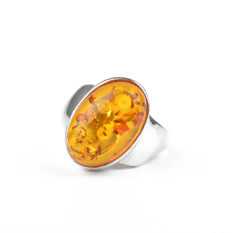 Unique Tilted Oval Amber Ring