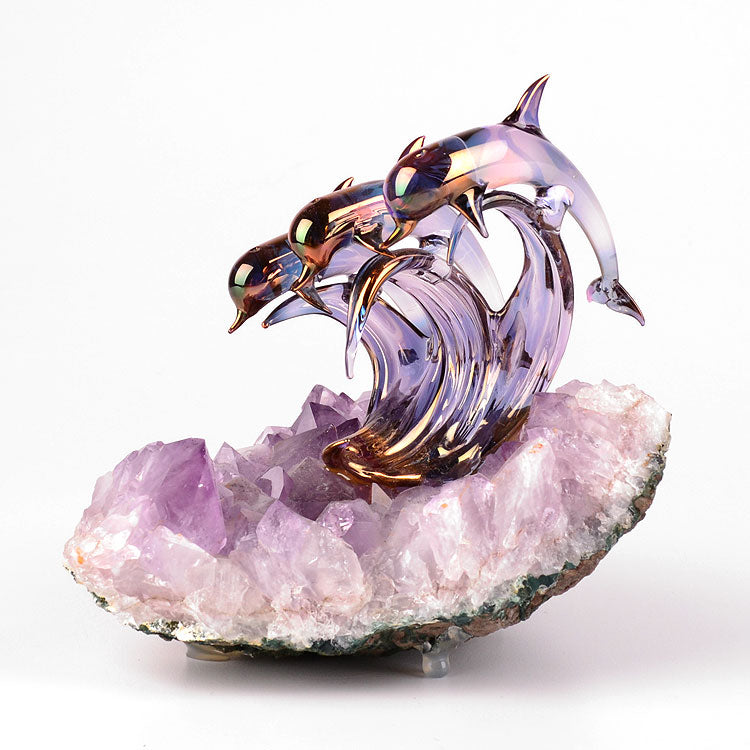 Dolphins On Amethyst Geode