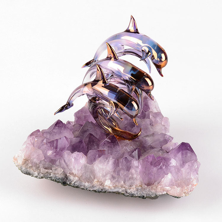 Dolphins On Amethyst Geode