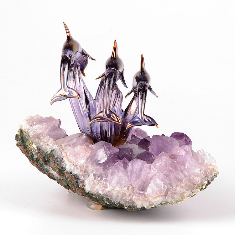 Dolphins On Amethyst Geode