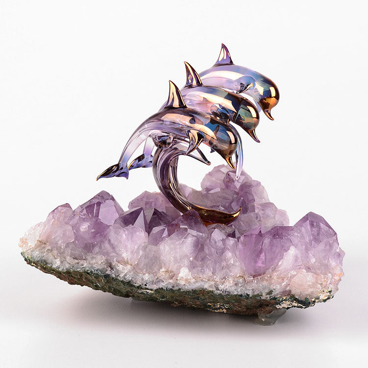 Dolphins On Amethyst Geode