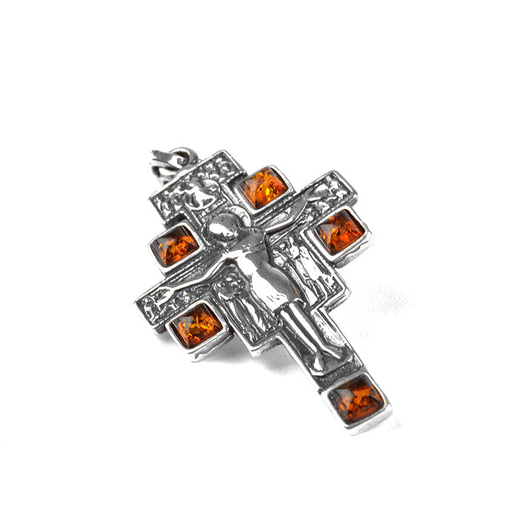 San Damiano Icon Cross with Amber Pendant