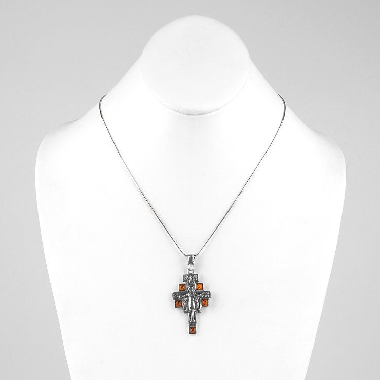 San Damiano Icon Cross with Amber Pendant