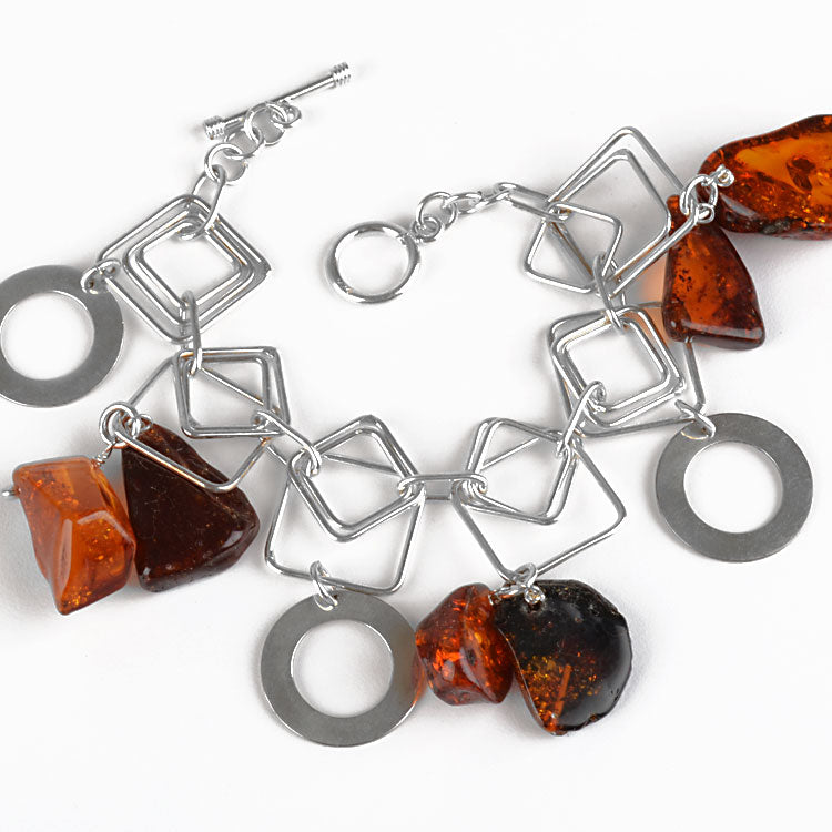 Modern Amber & Silver Bracelet