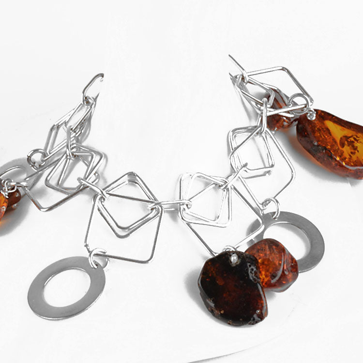 Modern Amber & Silver Bracelet