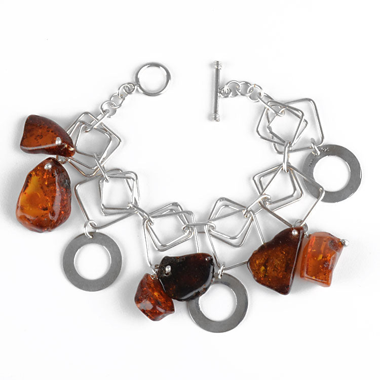 Modern Amber & Silver Bracelet