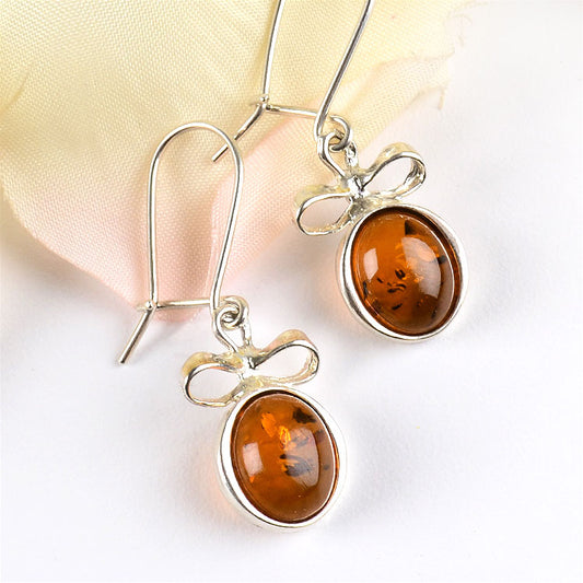 Silver Bow & Amber Earrings