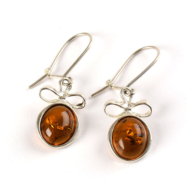 Silver Bow & Amber Earrings