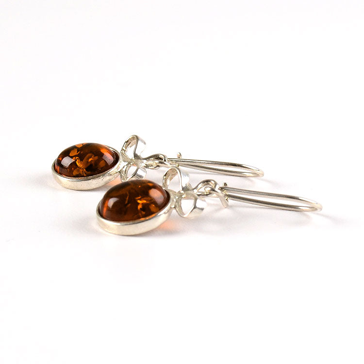 Silver Bow & Amber Earrings