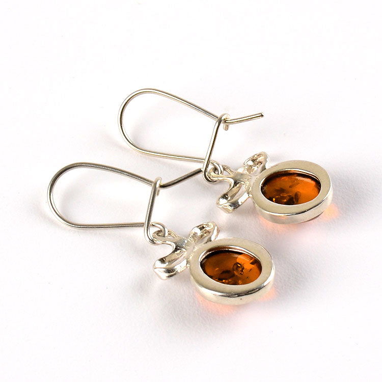 Silver Bow & Amber Earrings