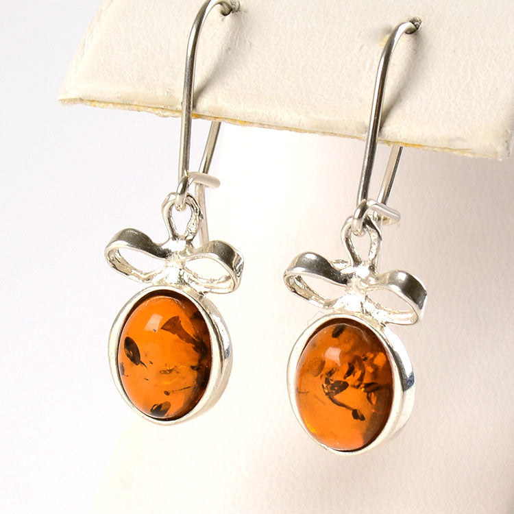 Silver Bow & Amber Earrings