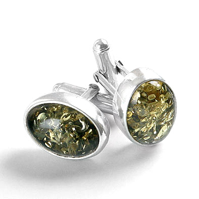 Classic Oval Green Amber Cufflinks