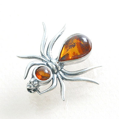 Ant Amber Silver Pin