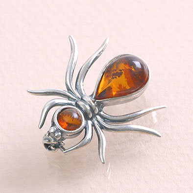 Ant Amber Silver Pin