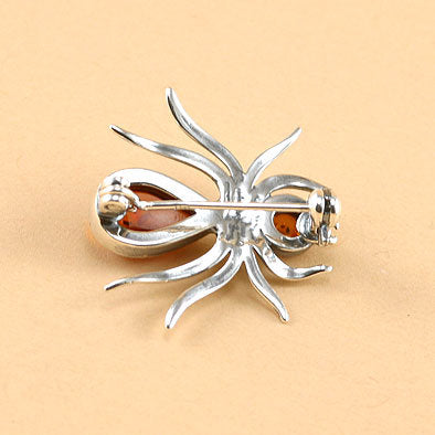 Ant Amber Silver Pin