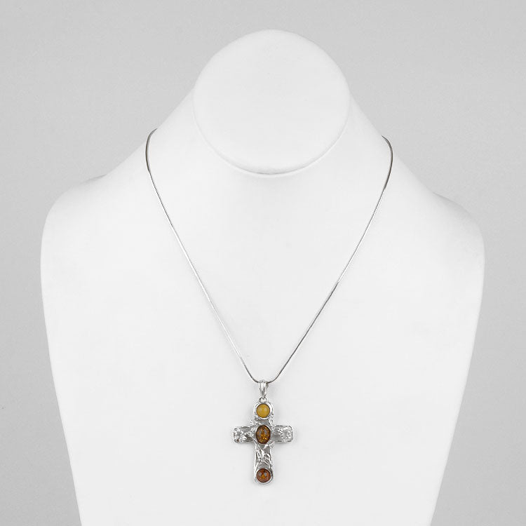 Elegant Floral Amber Cross Pendant