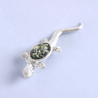 Green Amber Lizard Pin