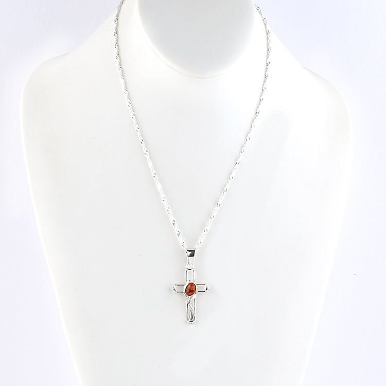 Silver & Amber Cross Pendant
