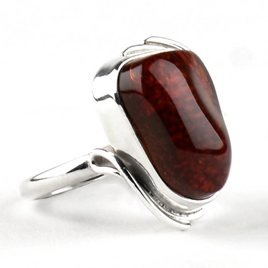 Cognac Amber Sterling Silver Ring