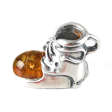 Amber Silver Baby Shoe Pendant