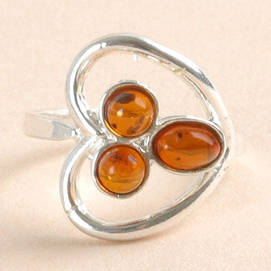 Tri-Stone Amber in Heart Ring