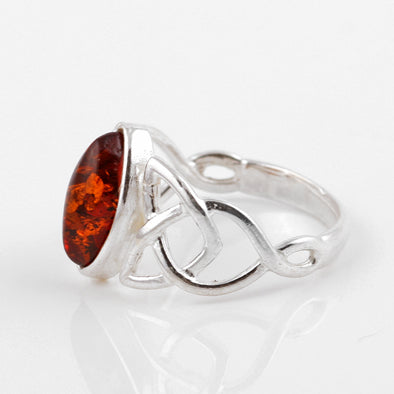 Silver Celtic Knot Amber Ring