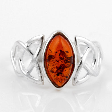 Silver Celtic Knot Amber Ring