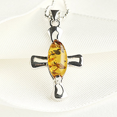 Simple and Elegant Amber Cross Pendant