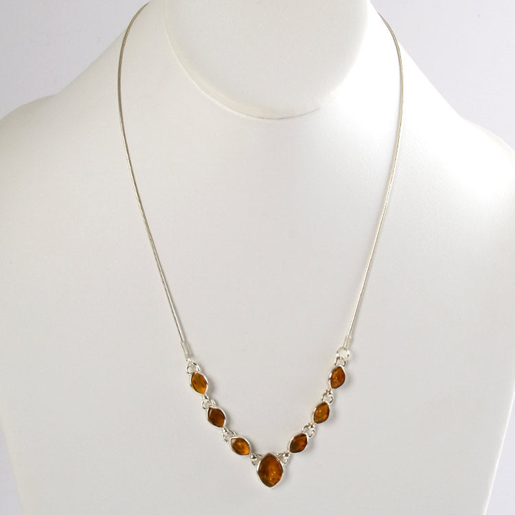 7 Amber Stones in Silver Necklace