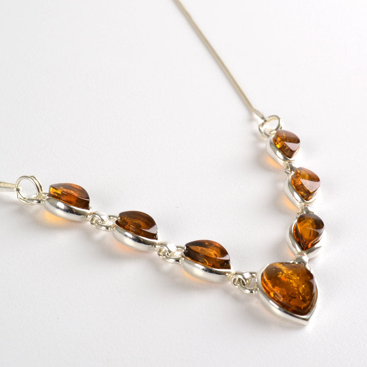 7 Amber Stones in Silver Necklace