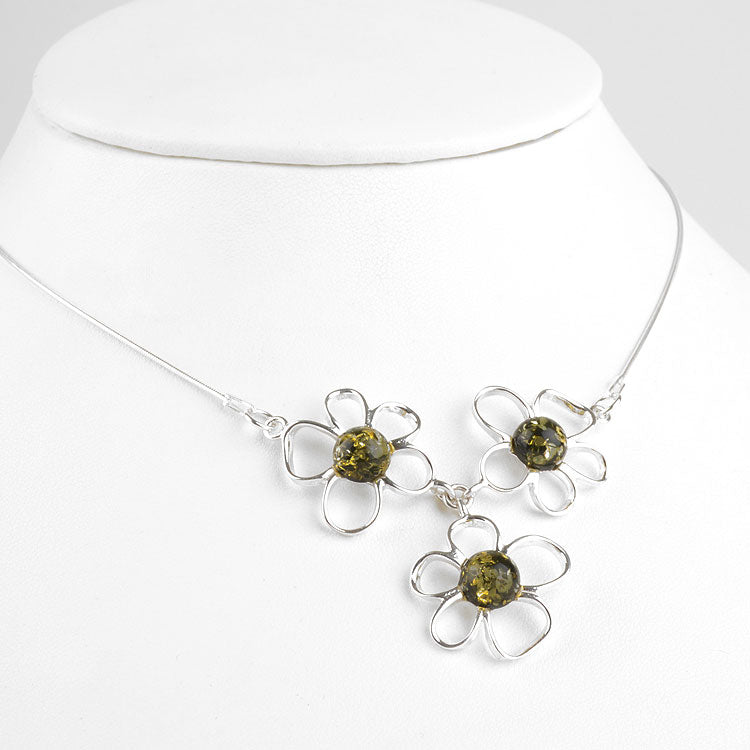 Green Amber Flower Necklace