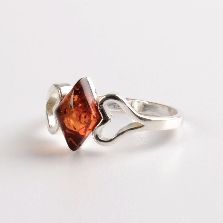 Silver Hearts & Amber Ring