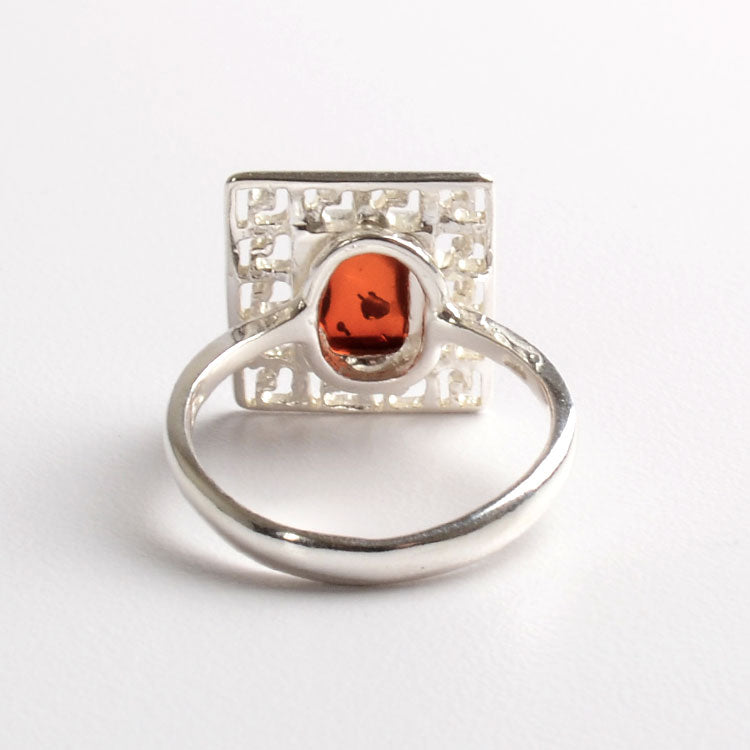 Square Greek Key Amber Ring