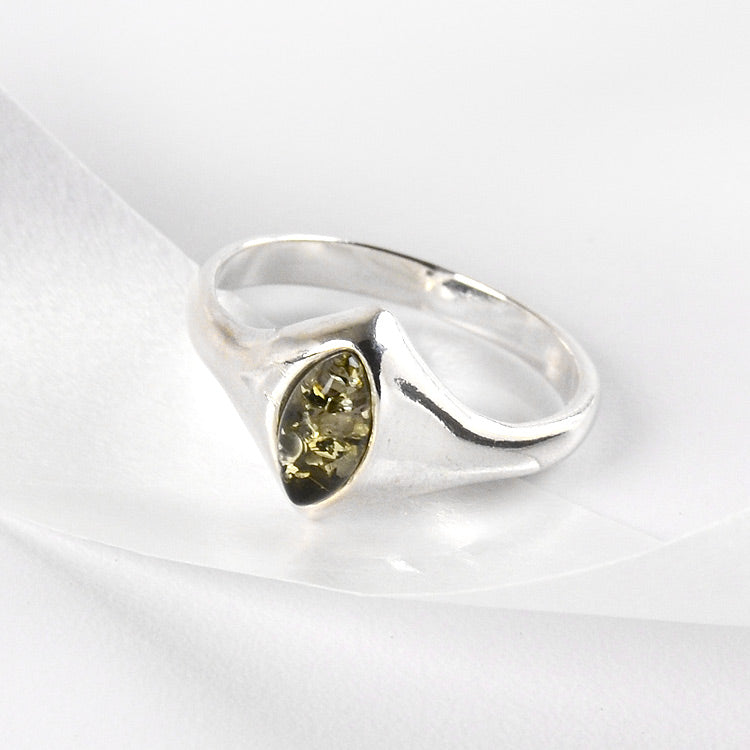 Elegant Silver Ring with Green Amber