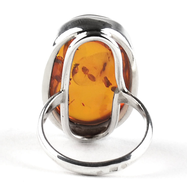 Oval Honey Amber Ring With Inclusions