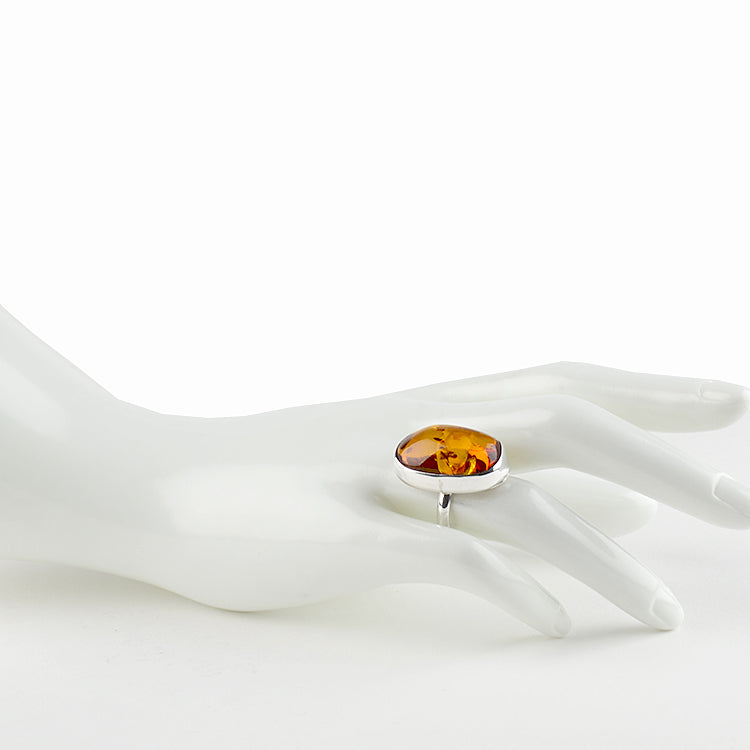 Oval Honey Amber Ring With Inclusions