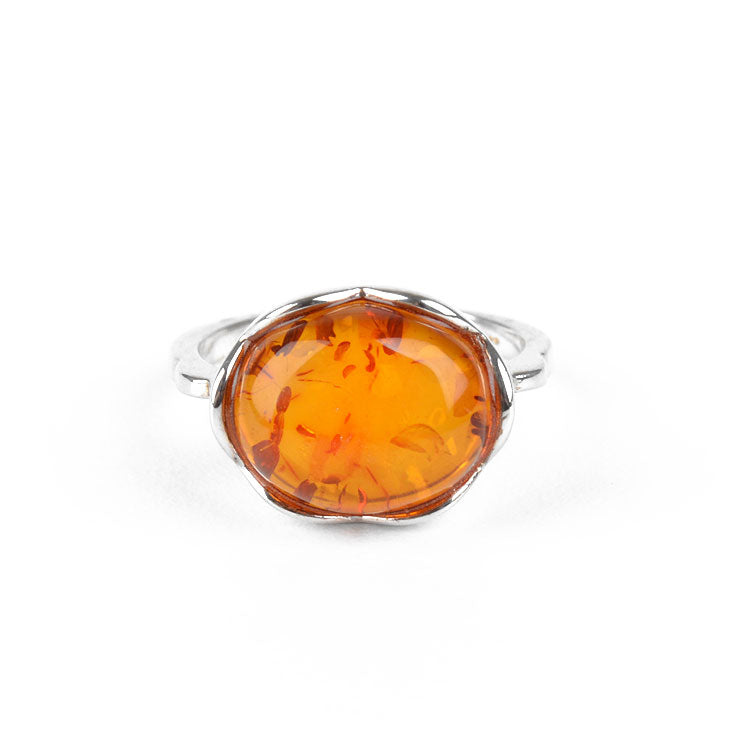 Cute Honey Amber & Sterling Silver Ring
