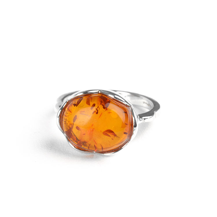 Cute Honey Amber & Sterling Silver Ring
