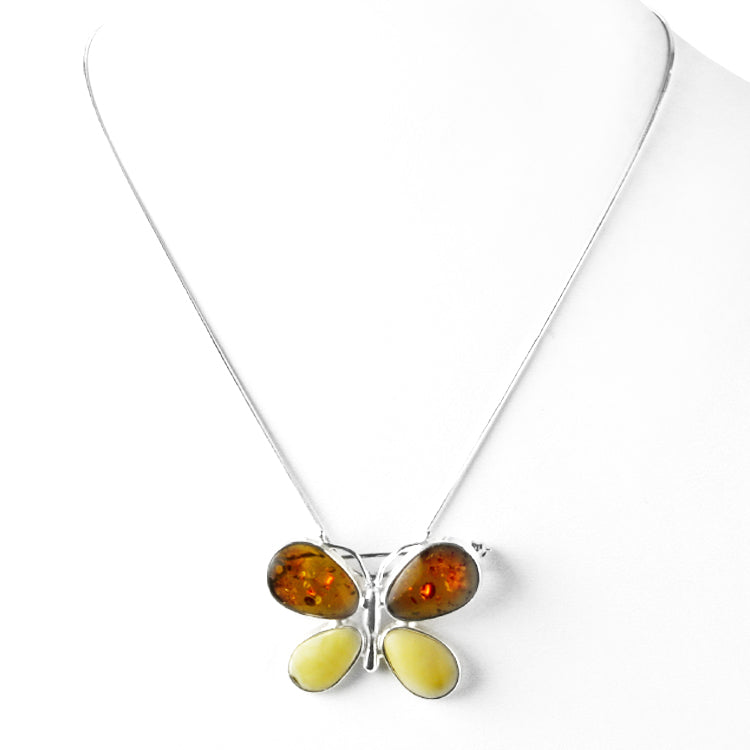 Multicolor Amber Butterfly Pendant-Pin