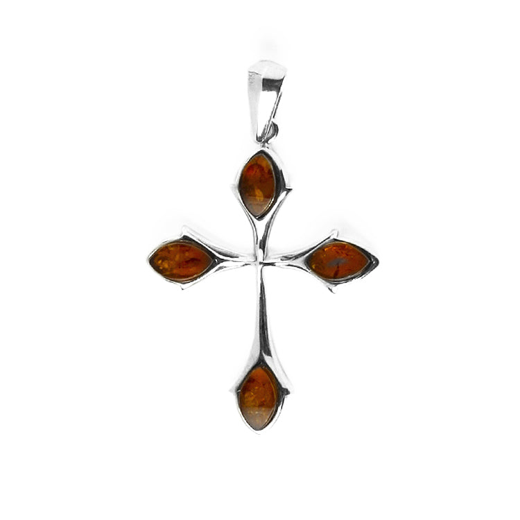 Honey Amber and Silver Cross Pendant