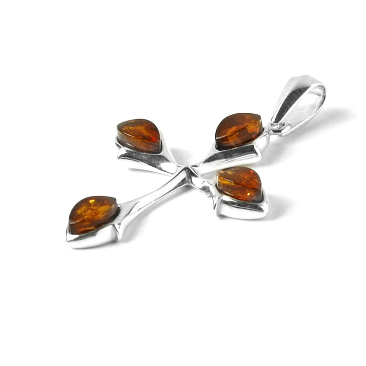 Honey Amber and Silver Cross Pendant