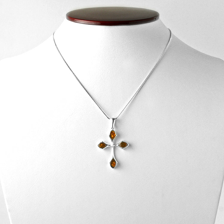 Honey Amber and Silver Cross Pendant