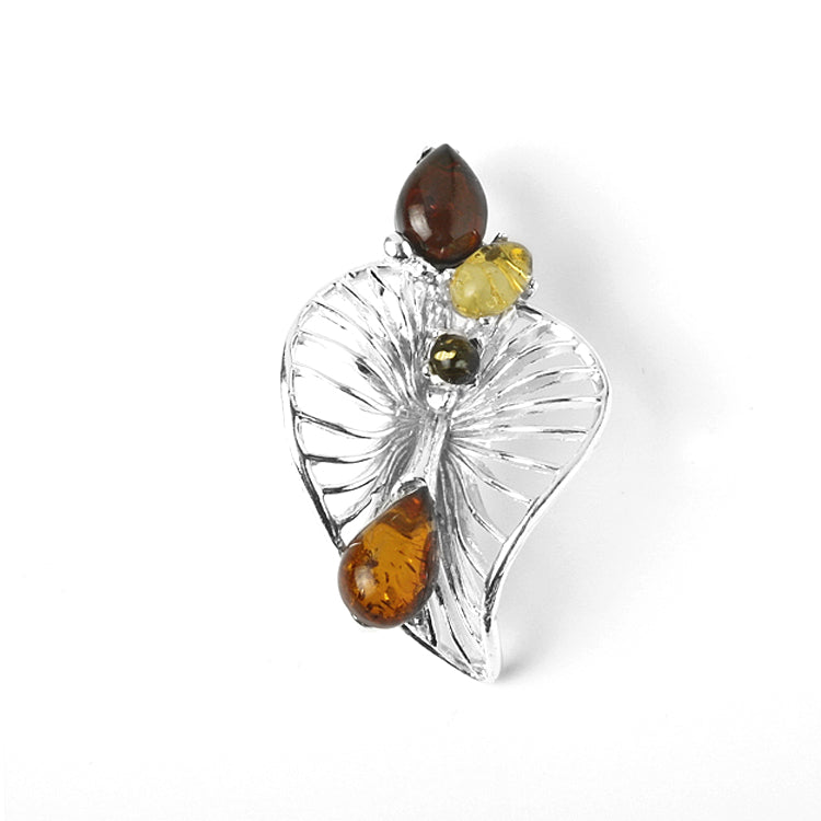 Silver and Amber Leaf Pendant
