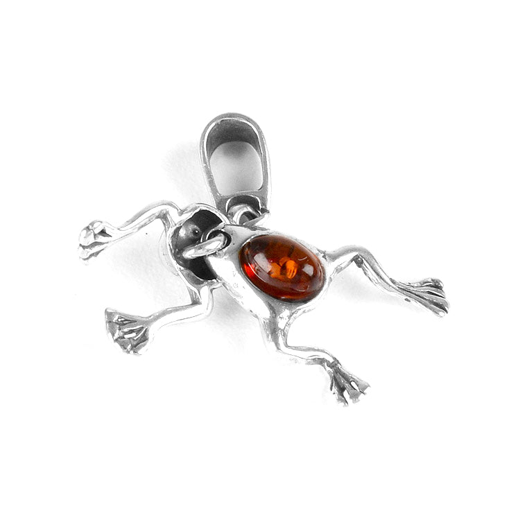 Silver and Amber Frog Pendant