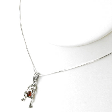 Silver and Amber Frog Pendant